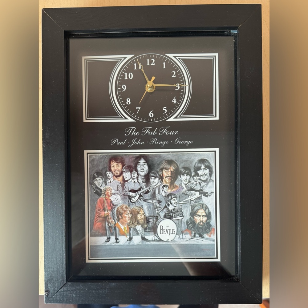 Black Framed Beatles Wall Clock